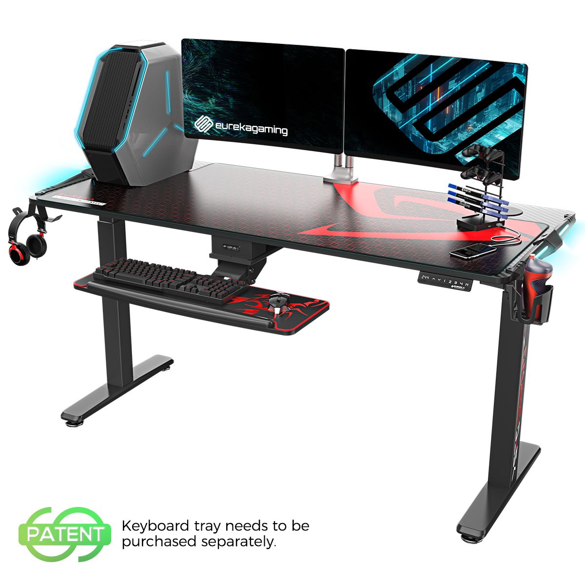 Eureka Glass Desktop Gaming Desk with Desk Organizer and RGB Lighting